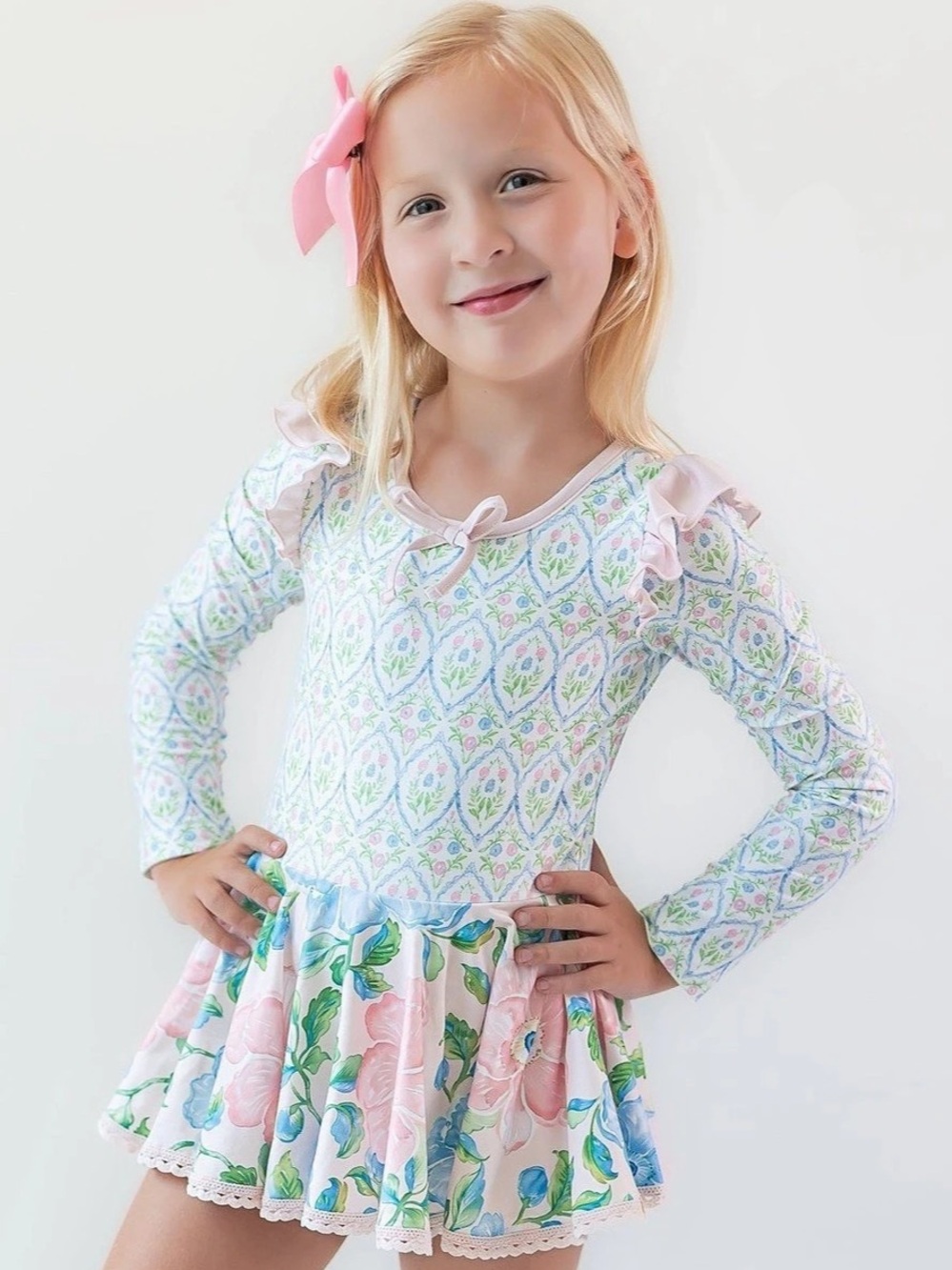 Cheeky Plum Farrah Leotard - Rose Water Blossom (Long Sleeve)